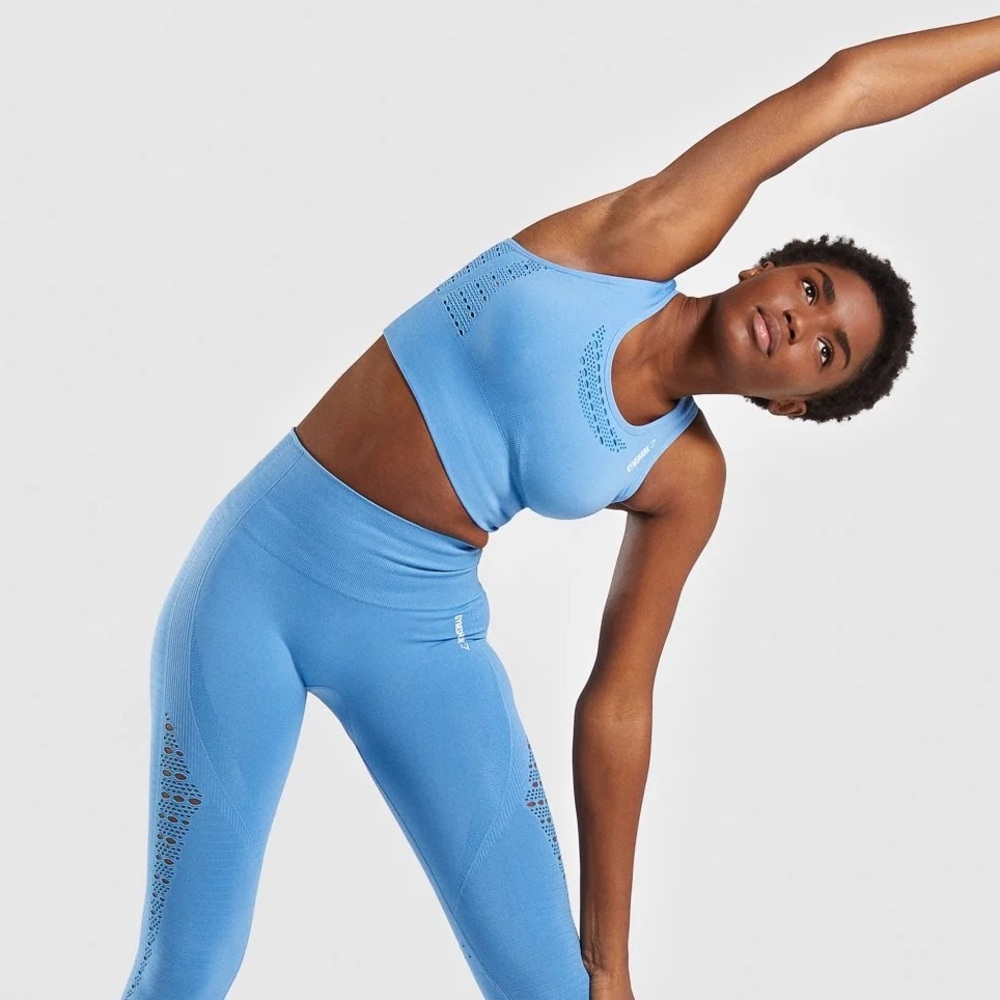 Gymshark Seamless Energy Sports Bra and Capri set Blue